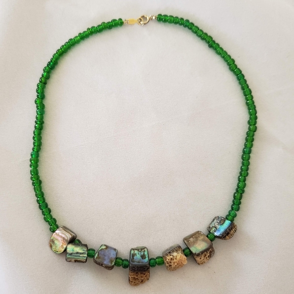 Vintage Abalone Chunk Beaded Choker Necklace - Picture 6 of 8